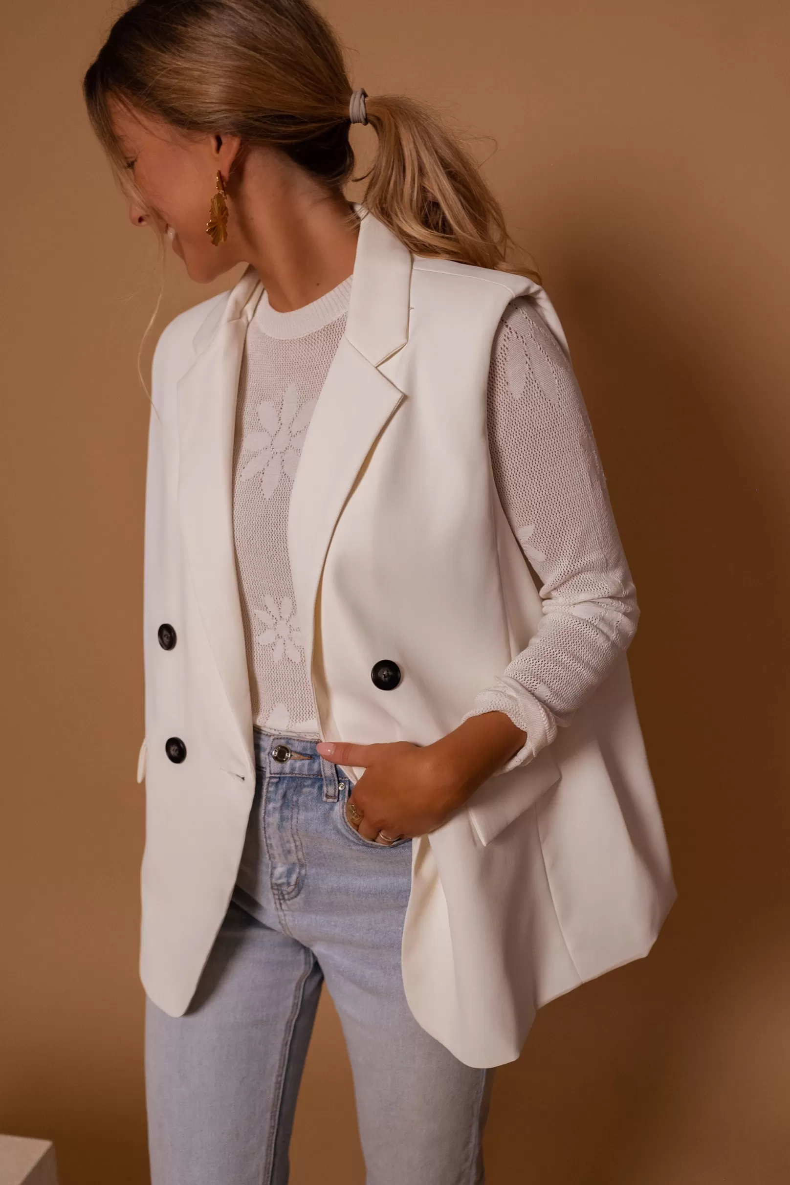 Femme Easy Clothes Blazers-Blazer Écru | Oana | Épaulettes |