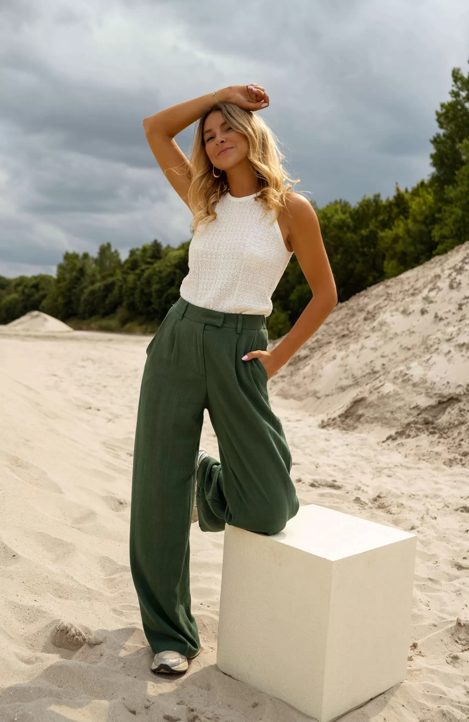 Femme Easy Clothes Pantalons-Pantalon Joey - Vert Sapin - Lin -