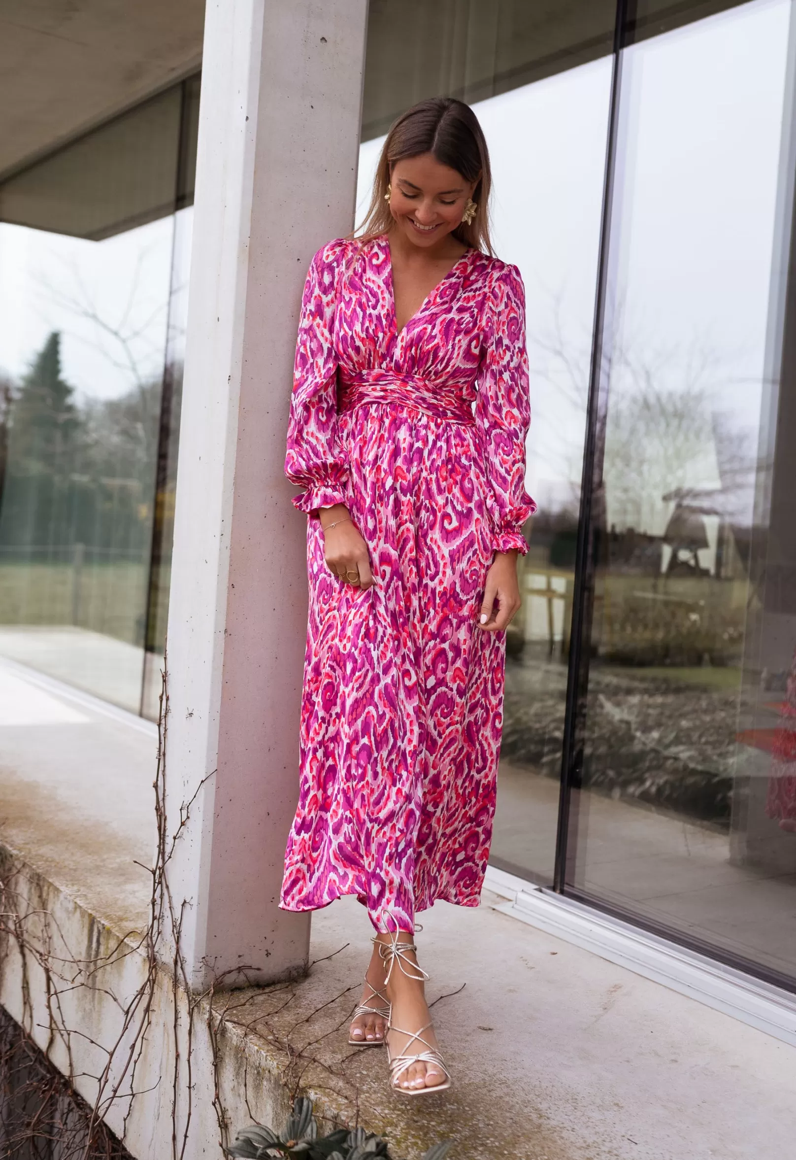 Femme Easy Clothes Robes-Robe Farella | Rose à Motifs | Élégante & Confortable